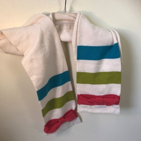 Kate Spade Accessories 100% Wool Scarf Bows Knit Cream Multi Coloured Striped - Picture 5 of 9